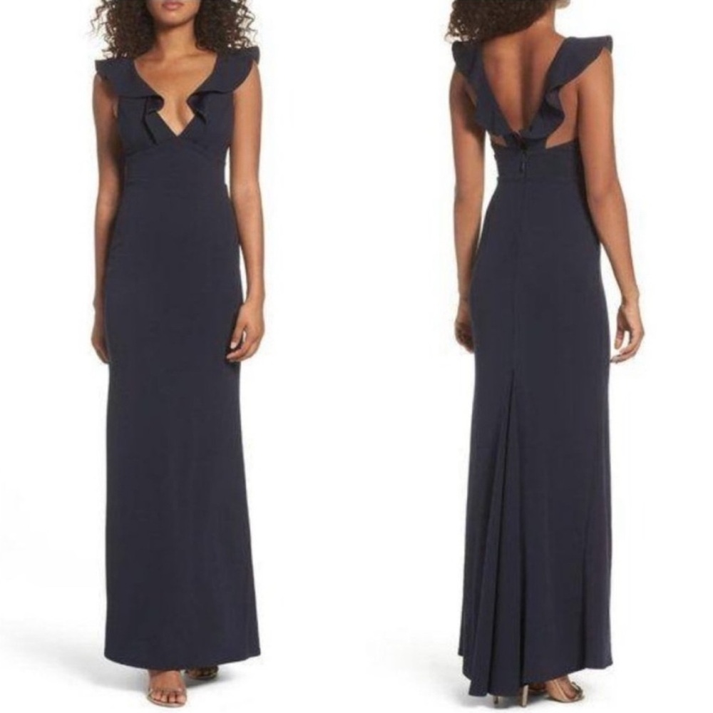 Lulus Navy Blue Ruffle Maxi Evening Gown